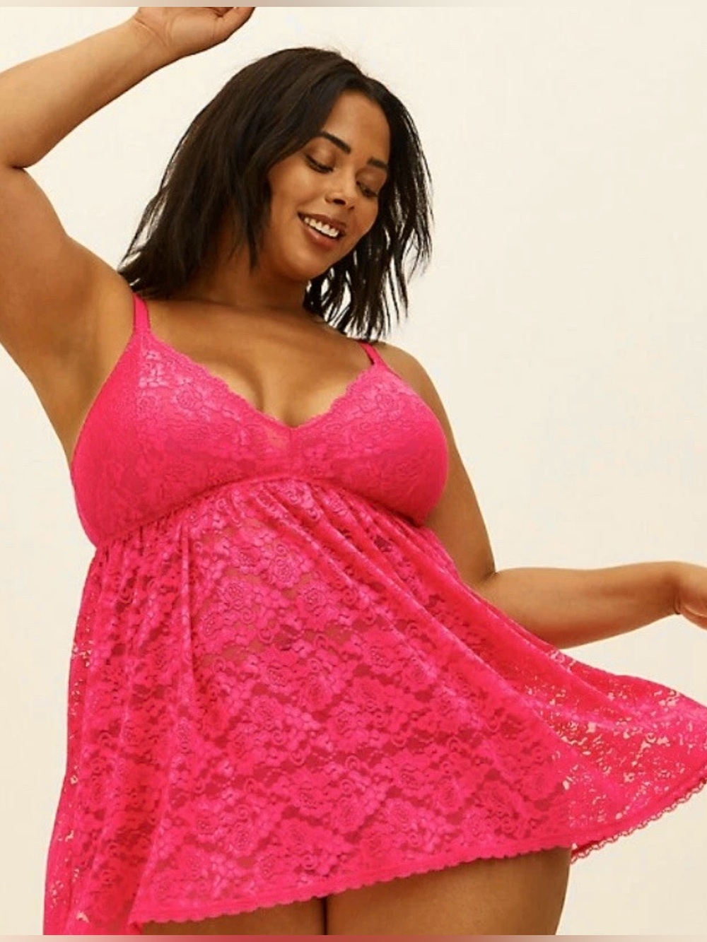 Torrid Neon Coral Pink Lace Babydoll Lingerie Camisole Tank Top 1X